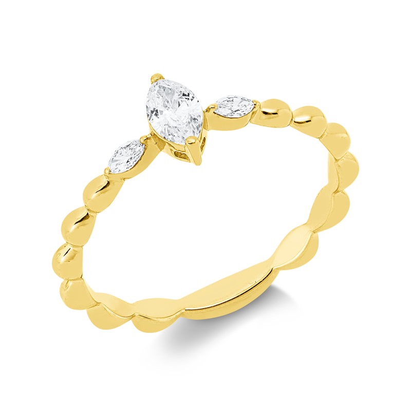Image Ring 18 kt GG, 1 Navette 0,22 ct, TW-si, 2 Navette 0,07 ct, TW-si, B:6,2 mm, Weite:54