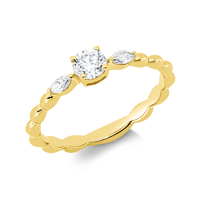 Image 90002632 - Ring 18 kt GG, 1 Brill. 0,30 ct, TW-si, 2 Navette 0,10 ct, TW-si, B:4,1 mm, ...
