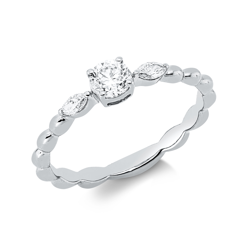 Image 90002634 - Ring 18 kt WG, 1 Brill. 0,30 ct, TW-si, 2 Navette 0,09 ct, TW-si, B:4,1 mm, ...