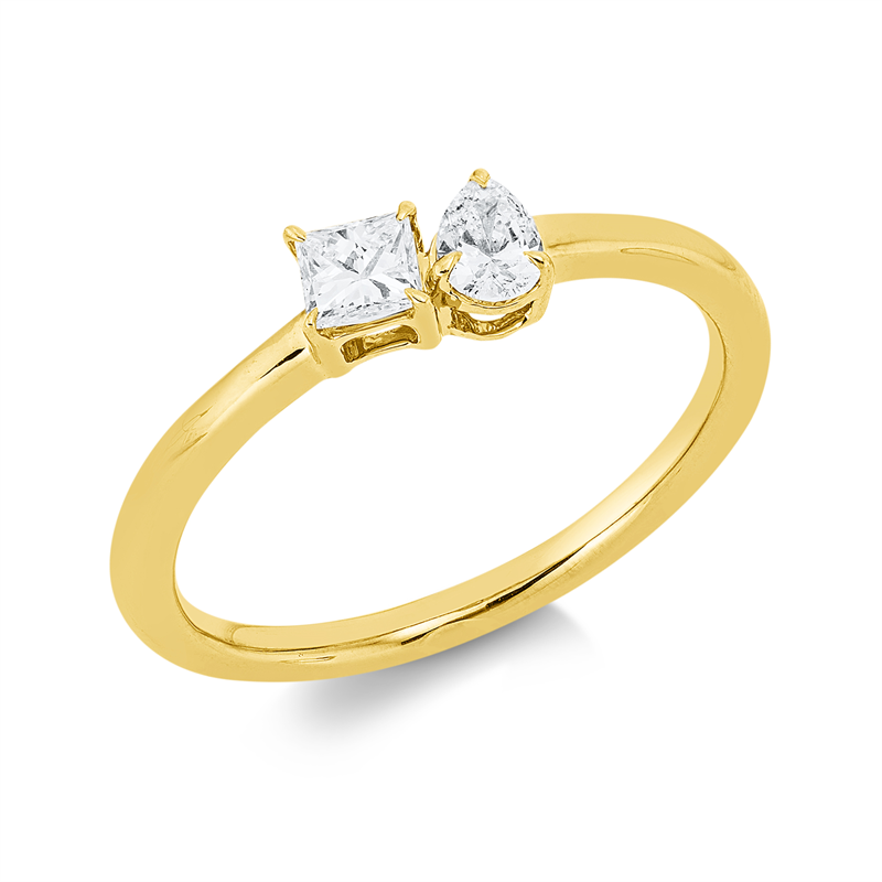 Image 90002650 - Ring 18 kt GG, 1 Tropfen 0,17 ct, TW-si, 1 Princ. 0,15 ct, TW-si, B:4,5 mm, ...