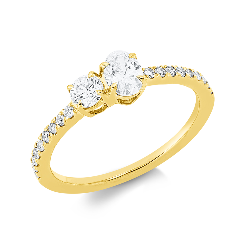 Image 90002652 - Ring 18 kt GG, 1 Brill. 0,21 ct, TW-si, 1 Oval 0,34 ct, TW-si, 18 Brillanten 0,17 ct, ...