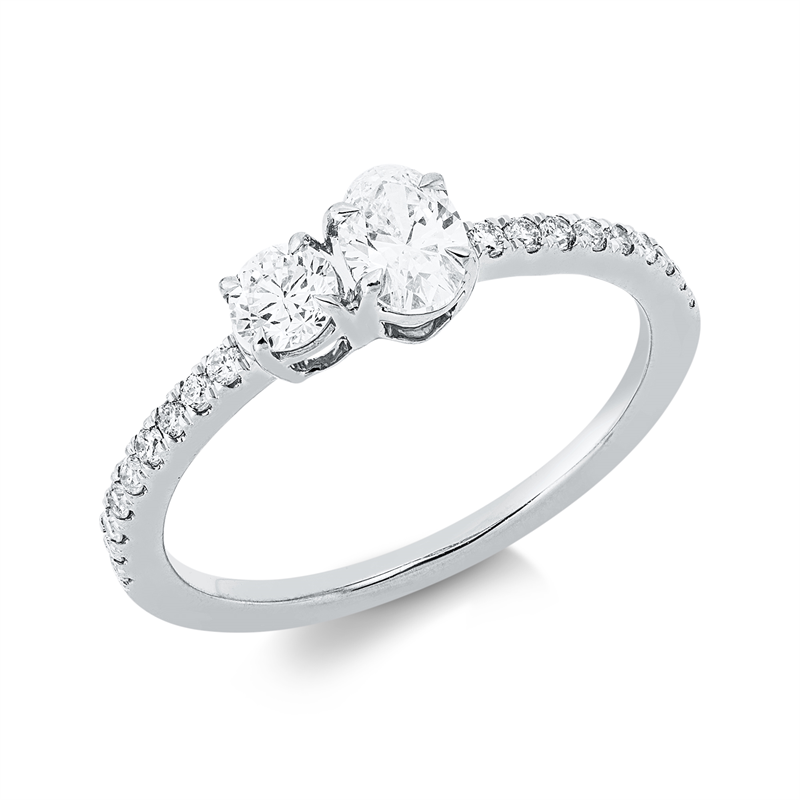 Image 90002654 - Ring 18 kt WG, 1 Brill. 0,20 ct, TW-si, 1 Oval 0,33 ct, TW-si, 18 Brillanten 0,17 ct, ...