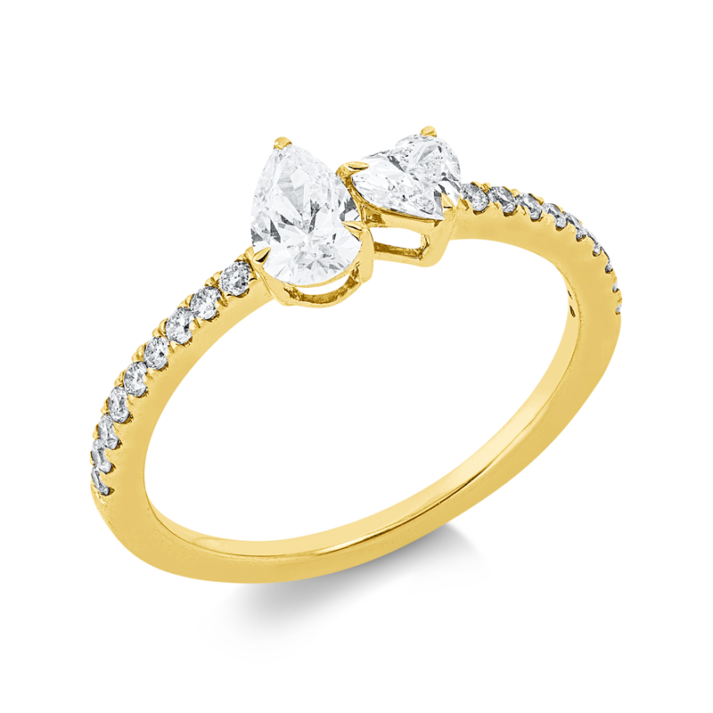 Image 90002658 - Ring 18 kt GG, 1 Herzschl. 0,23 ct, TW-si, 1 Tropfen 0,32 ct, TW-si, 18 Brillanten 0,17 ...