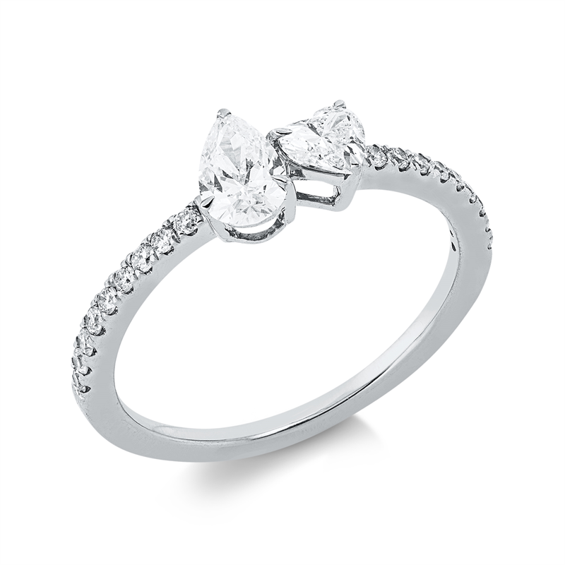 Image 90002659 - Ring 18 kt WG, 1 Herzschl. 0,19 ct, TW-si, 1 Tropfen 0,30 ct, TW-si, 18 Brillanten 0,16 ...