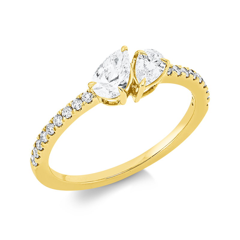 Image 90002660 - Ring 18 kt GG, 2 Tropfen 0,54 ct, TW-si, 18 Brillanten 0,15 ct, TW-si, B:5,3 mm, ...
