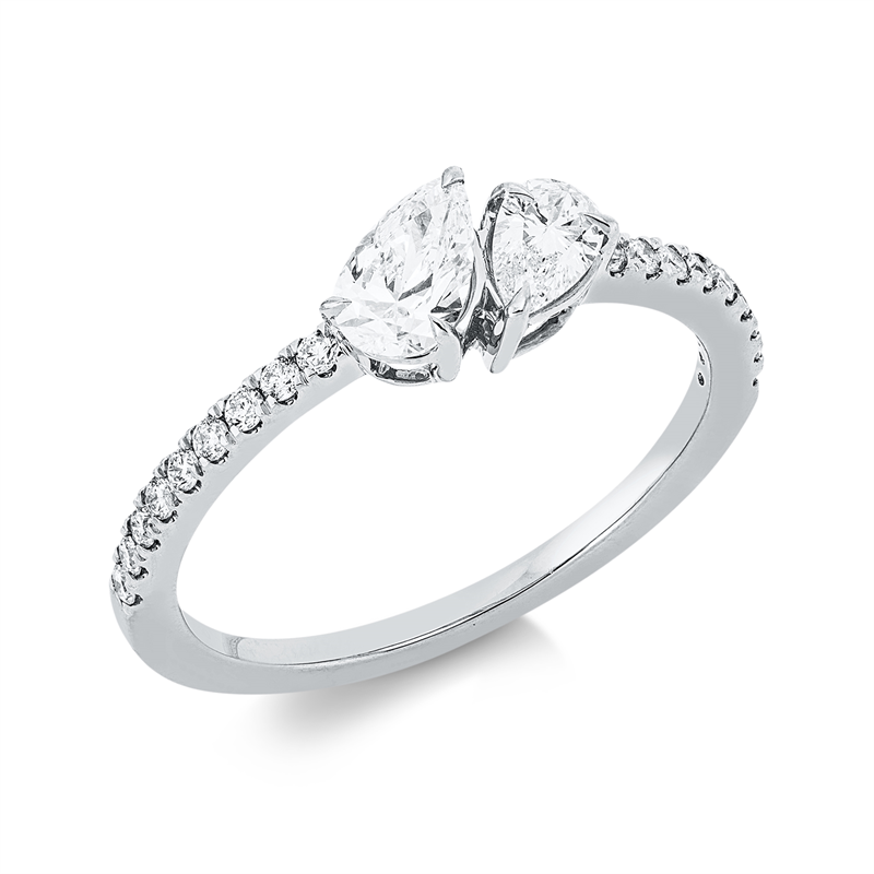 Image 90002662 - Ring 18 kt WG, 2 Tropfen 0,51 ct, TW-si, 18 Brillanten 0,16 ct, TW-si, B:5,3 mm, ...