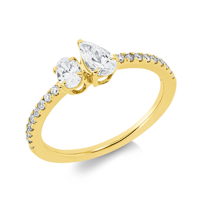 Image 90002664 - Ring 18 kt GG, 1 Oval 0,22 ct, TW-si, 1 Tropfen 0,33 ct, TW-si, 18 Brillanten 0,15 ct, ...