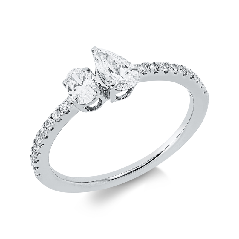 Image 90002666 - Ring 18 kt WG, 1 Oval 0,20 ct, TW-si, 1 Tropfen 0,32 ct, TW-si, 18 Brillanten 0,16 ct, ...