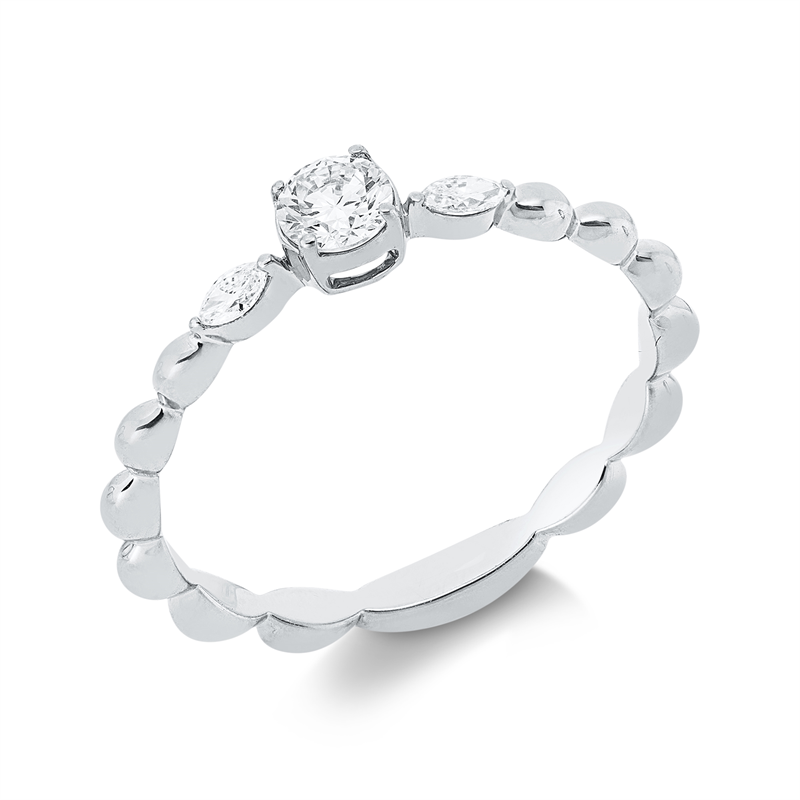 Image 90002669 - Ring 18 kt WG, 1 Brill. 0,20 ct, TW-si, 2 Navette 0,07 ct, TW-si, B:3,8 mm, ...