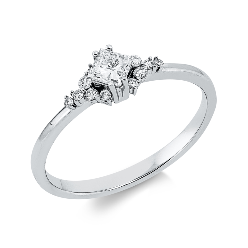 Image 90002671 - Ring 18 kt WG, 1 Princ. 0,23 ct, TW-si, 12 Brillanten 0,09 ct, W-si, H:4,4 mm, B:4,3 mm, ...