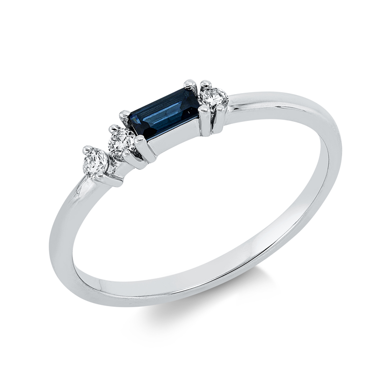 Image 90002674 - Ring 18 kt WG, 3 Brillanten 0,09 ct, W-si, 1 Saphir 0,18 ct blau, H:9,4 mm, B:2,7 mm, ...