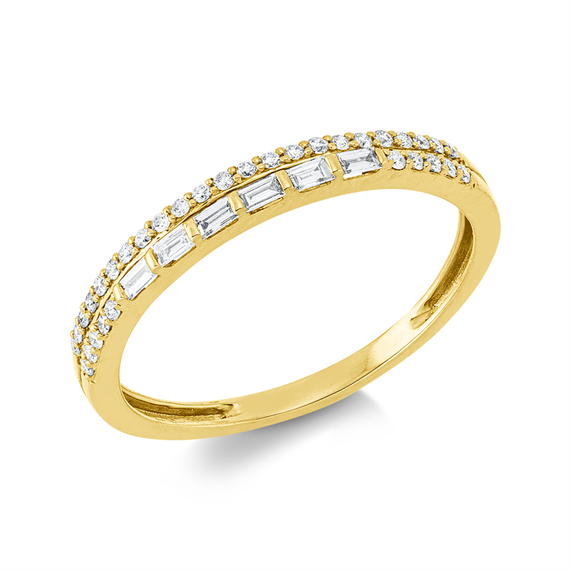 Image 90002677 - Ring 18 kt GG, 6 Baguette 0,09 ct, TW-si, 33 Brillanten 0,12 ct, TW-si, ...
