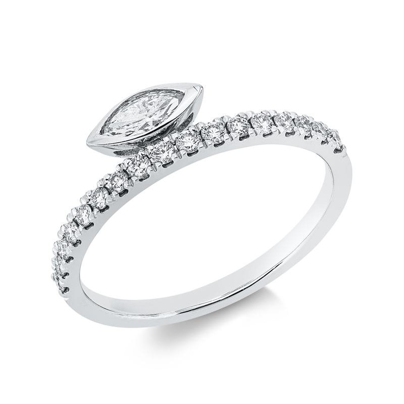 Image 90002678 - Ring 14 kt WG, 1 Navette 0,21 ct, TW-si, 17 Brillanten 0,24 ct, TW-si, H:8,0 mm, B:5,3 ...