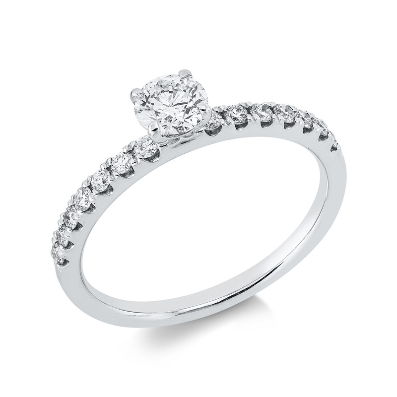 Image 90002689 - Ring 18 kt WG, 1 Brill. 0,40 ct, TW-si, 14 Brillanten 0,25 ct, TW-si, H:4,7 mm, B:4,7 mm, ...