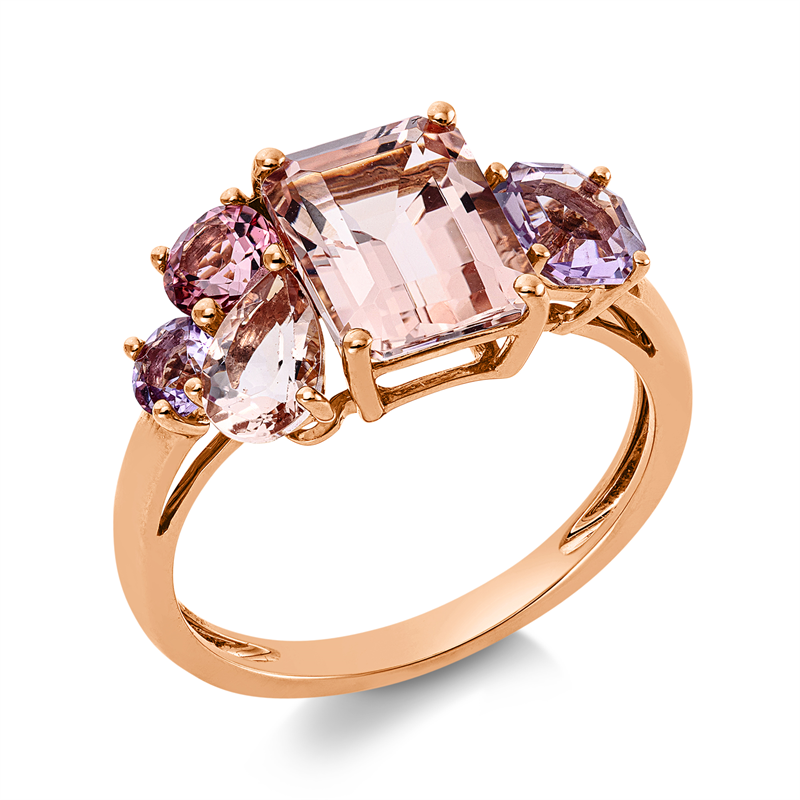 Image 90002700 - Ring 18 kt RG, 2 Amethyste 0,50 ct pink, 1 Turmalin 0,30 ct pink, 2 Morganit 2,60 ct, ...