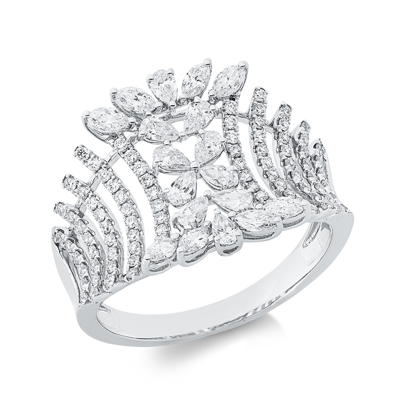 Image 90002703 - Ring 18 kt WG, 10 Tropfen 0,35 ct, TW-si, 8 Navette 0,28 ct, TW-si, 86 Brillanten 0,34 ...