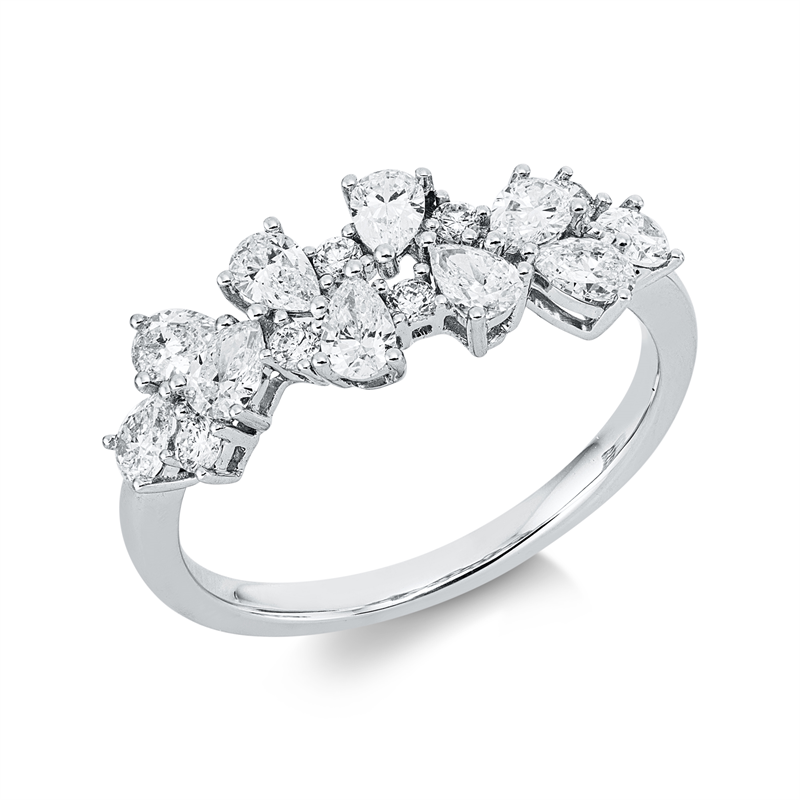 Image 90002704 - Ring 18 kt WG, 10 Tropfen 0,85 ct, TW-si, 6 Brillanten 0,13 ct, TW-si, B:7,1 mm, ...