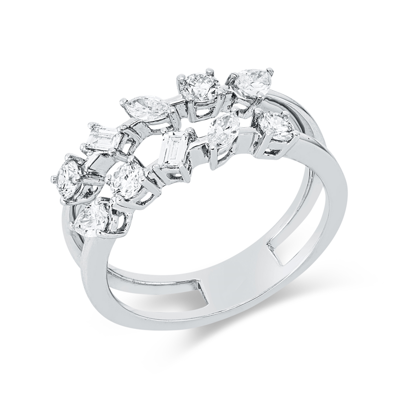 Image 90002732 - Ring 18 kt WG, 2 Tropfen 0,19 ct, TW-si, 2 Navette 0,13 ct, TW-si, 2 Baguette 0,10 ct, ...