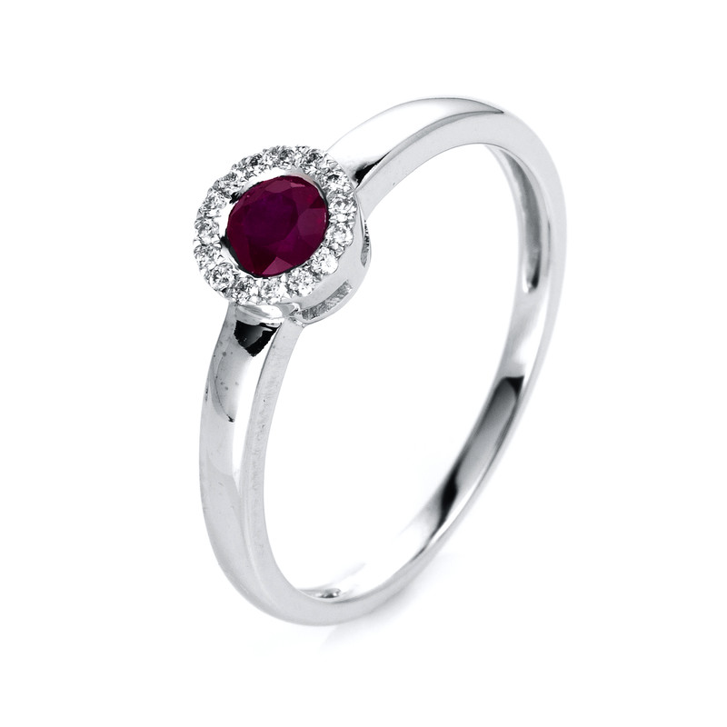 Image 90002734 - Ring 14 kt WG, 15 Brillanten 0,06 ct, TW-si, 1 Rubin 0,32 ct rot, Ø:6,0 mm, ...