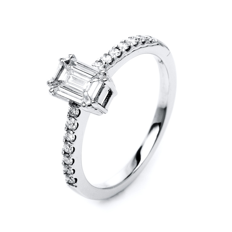 Image 90002743 - Ring 18 kt WG, 14 Brillanten 0,20 ct, TW-si, 9 Sm.schliff 0,31 ct, TW-si, H:7,3 mm, B:5,6 ...