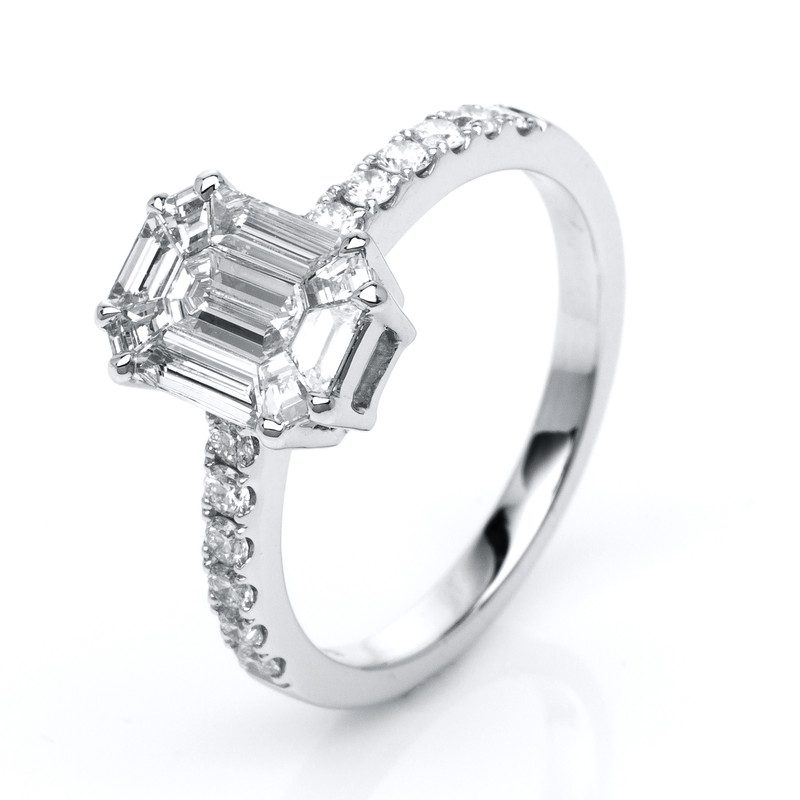 Image 90002744 - Ring 18 kt WG, 12 Brill. 0,32 ct, TW-si, 9 Sm.schliff 0,78 ct, TW-si, ...