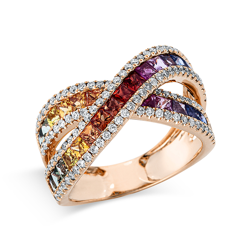 Image 90002746 - Ring 18 kt RG, 118 Brillanten 0,59 ct, TW-si, 31 Saphire 2,65 ct fancy, ...