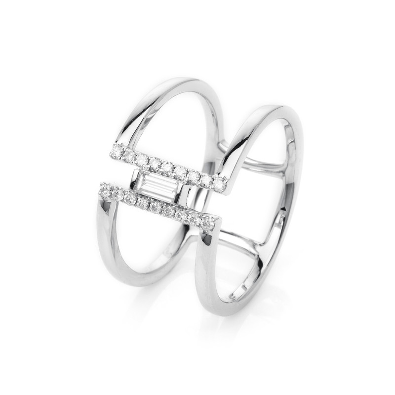 Image 90002748 - Ring 18 kt WG, 1 Bag. 0,13 ct, TW-si, 18 Brillanten 0,14 ct, TW-si, ...