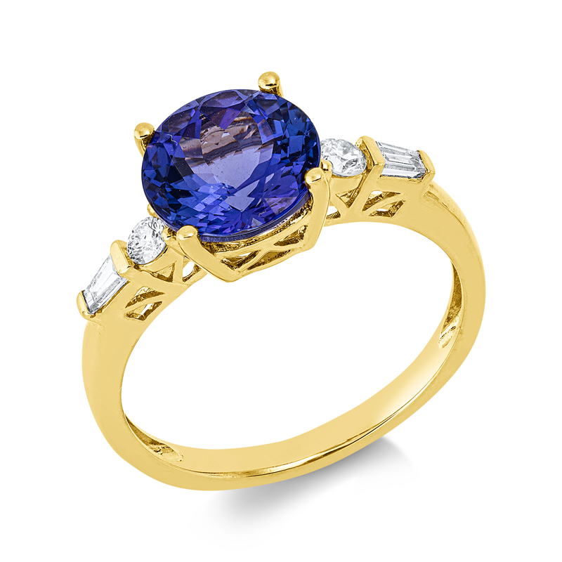 Image 90002749 - Ring 18 kt GG, 2 Baguette 0,11 ct, TW-si, 2 Brillanten 0,12 ct, TW-si, 1 Tansanit 2,68 ct ...