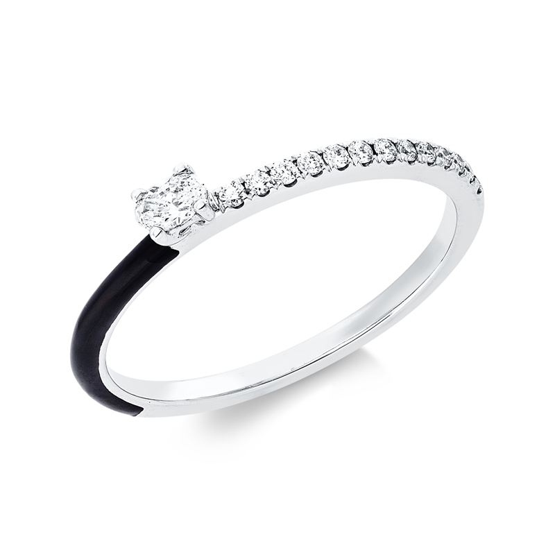 Image 90002759 - Ring 18 kt WG, 13 Brillanten 0,09 ct, TW-si, 1 Oval 0,08 ct, TW-vsi, 1 Emaille 0,05 ct ...