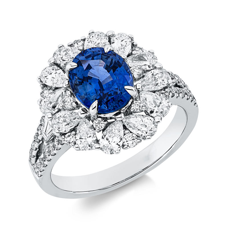 Image 90002760 - Ring 18 kt WG, 2 Trapeze 0,13 ct, TW-si, 12 Tropfen 1,10 ct, F-vsi, 40 Brillanten 0,34 ...