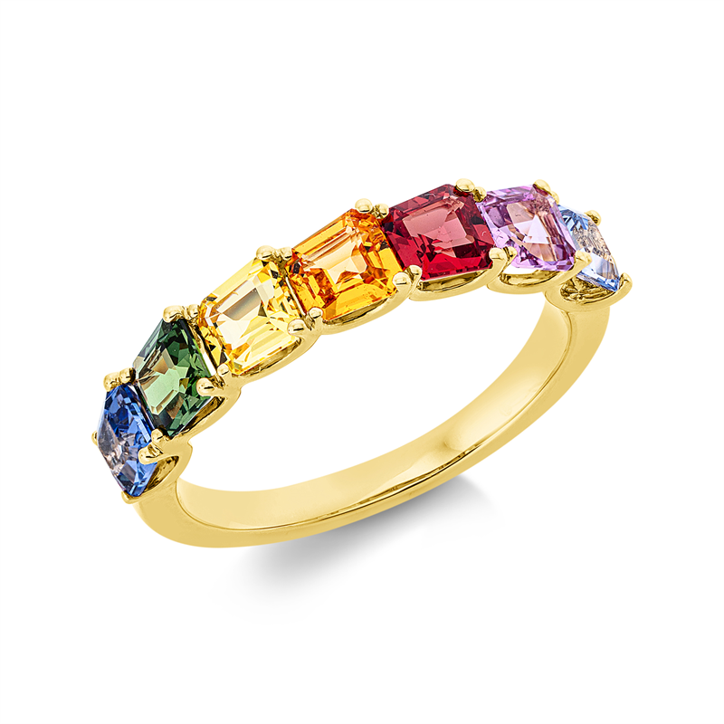 Image 90002762 - Ring 18 kt GG, 7 Saphire 2,50 ct fancy, B:4,2 mm, Weite:53 =*=*= Unterkategorie: ...