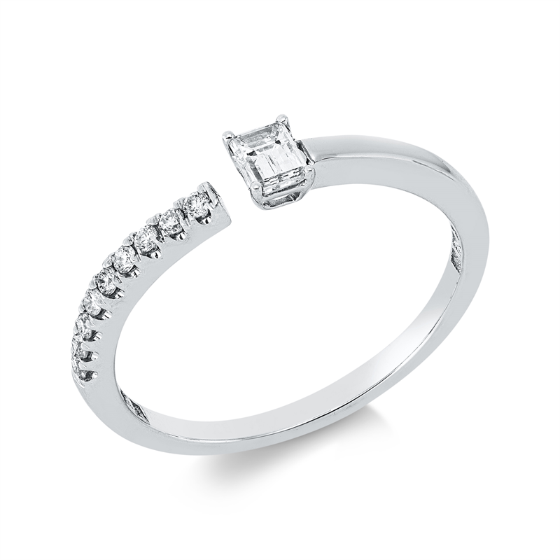 Image 90002764 - Ring 18 kt WG, 1 Bag. 0,18 ct, F-vsi, 9 Brillanten 0,08 ct, TW-si, B:3,8 mm, ...