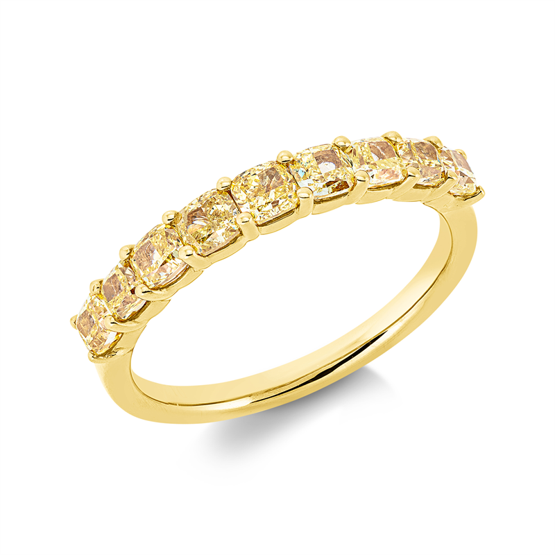 Image 90002765 - Ring 18 kt GG, 9 Cushion 1,19 ct, gelb, B:3,1 mm, Weite:53 =*=*= Unterkategorie: ...