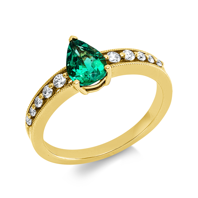 Image 90002770 - Ring 18 kt GG, 10 Brillanten 0,17 ct, TW-si, 1 Smaragd 0,75 ct grün, H:5,7 mm, B:8,3 mm, ...