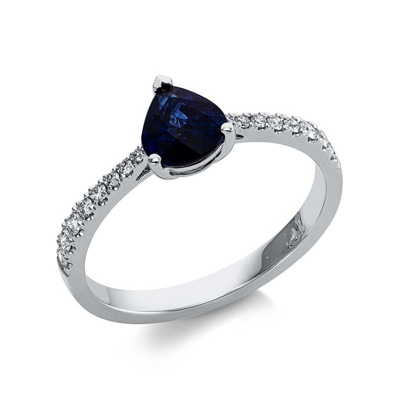 Image 90002774 - Ring 18 kt WG, 16 Brillanten 0,15 ct, TW-si, 1 Saphir 1,00 ct blau, H:6,0 mm, B:7,0 mm, ...