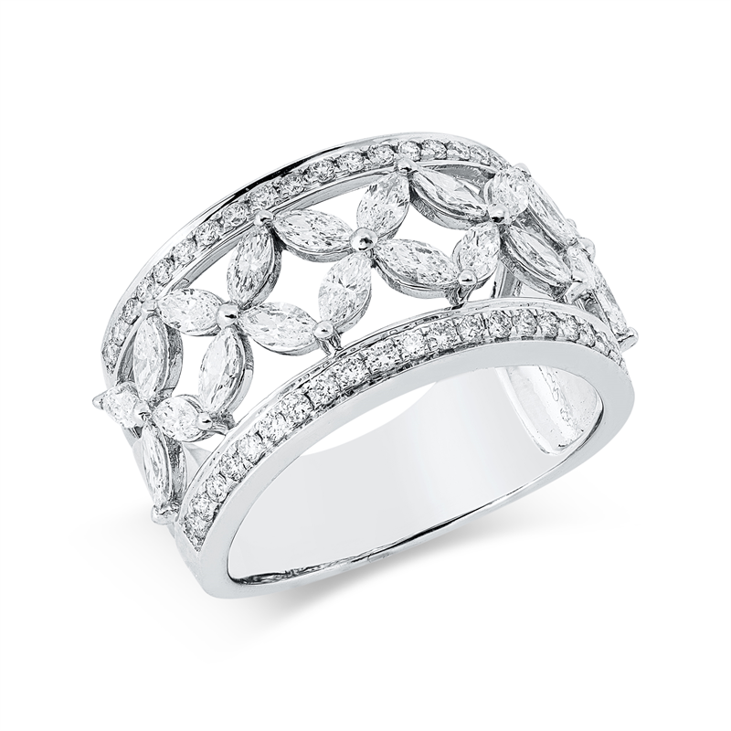 Image 90002783 - Ring 18 kt WG, 20 Navette 1,01 ct, TW-vsi, 42 Brillanten 0,31 ct, TW-si, ...