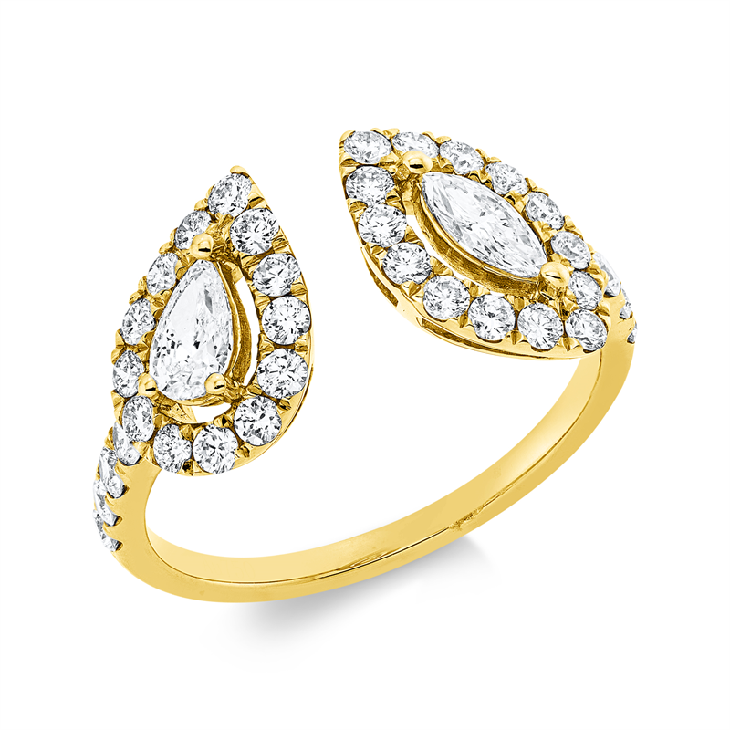 Image 90002884 - Ring 18 kt GG, 1 Navette 0,15 ct, TW-vsi, 1 Tropfen 0,19 ct, TW-vsi, 35 Brillanten 0,72 ...