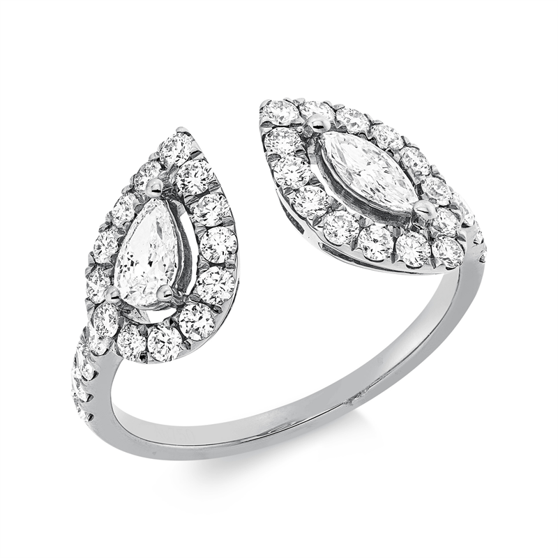 Image 90002784 - Ring 18 kt WG, 1 Navette 0,15 ct, TW-vsi, 1 Tropfen 0,19 ct, TW-vsi, 35 Brillanten 0,72 ...