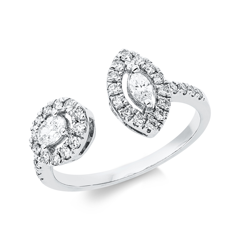 Image 90002886 - Ring 18 kt WG, 1 Oval 0,09 ct, TW-vsi, 1 Navette 0,14 ct, TW-vsi, 34 Brillanten 0,34 ct, ...