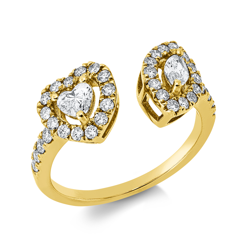 Image 90002785 - Ring 18 kt GG, 1 Navette 0,12 ct, TW-vsi, 1 Herzschl. 0,18 ct, TW-vsi, 36 Brillanten 0,43 ...