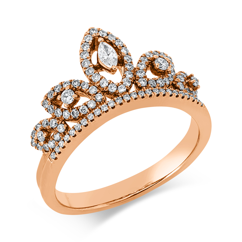 Image 90002786 - Ring 18 kt RG, 1 Navette 0,05 ct, TW-si, 95 Brillanten 0,36 ct, TW-si, B:9,9 mm, ...