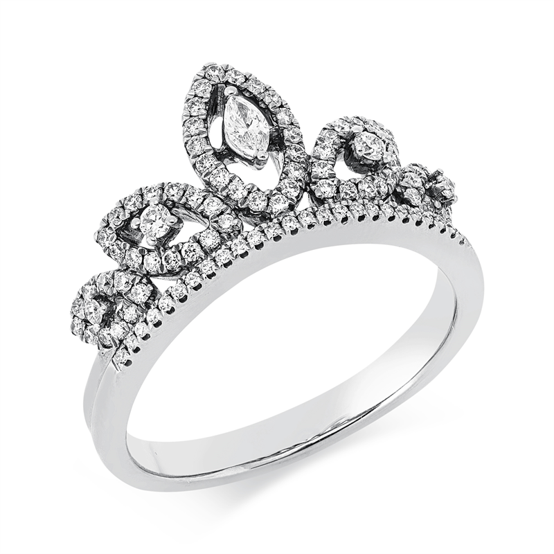 Image 90002787 - Ring 18 kt WG, 1 Navette 0,05 ct, TW-si, 95 Brillanten 0,38 ct, TW-si, B:9,9 mm, ...