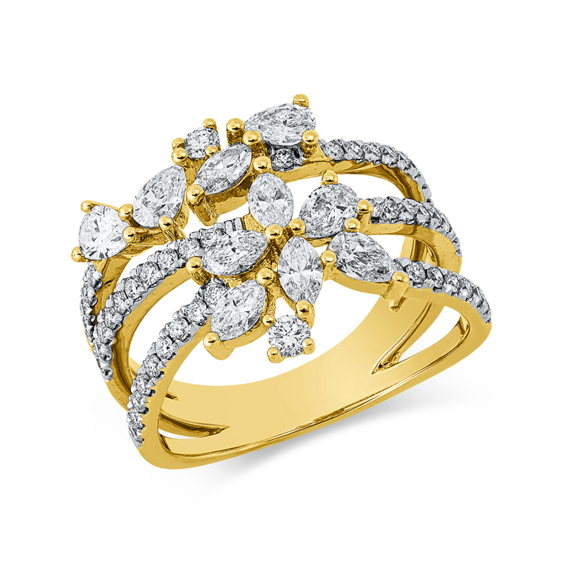 Image 90002788 - Ring 18 kt GG WG, 5 Navette 0,39 ct, TW-vsi, 5 Tropfen 0,57 ct, TW-vsi, 50 Brillanten ...