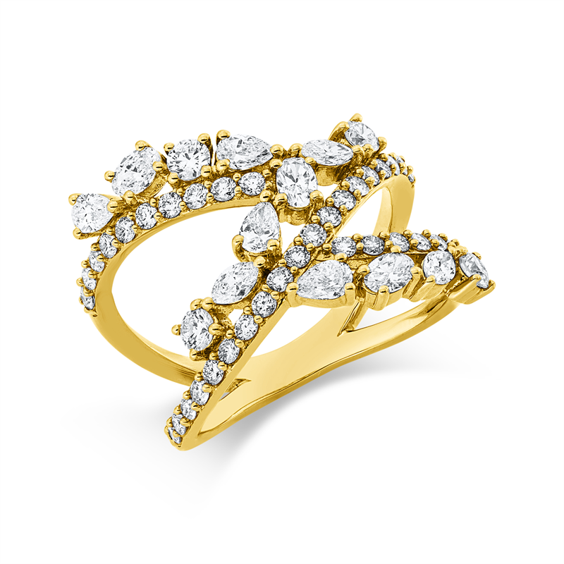 Image 90002791 - Ring 18 kt GG, 4 Tropfen 0,29 ct, TW-vsi, 3 Oval 0,26 ct, TW-vsi, 3 Navette 0,17 ct, ...