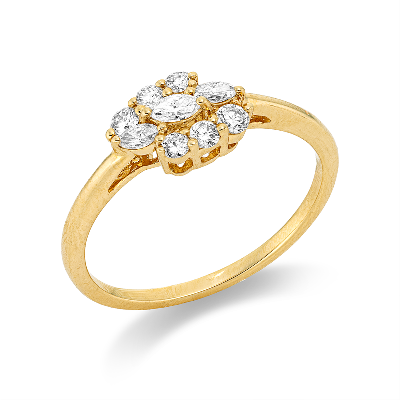 Image 90002794 - Ring 18 kt GG, 3 Navette 0,14 ct, TW-vsi, 6 Brillanten 0,18 ct, TW-si, H:9,7 mm, B:6,7 ...