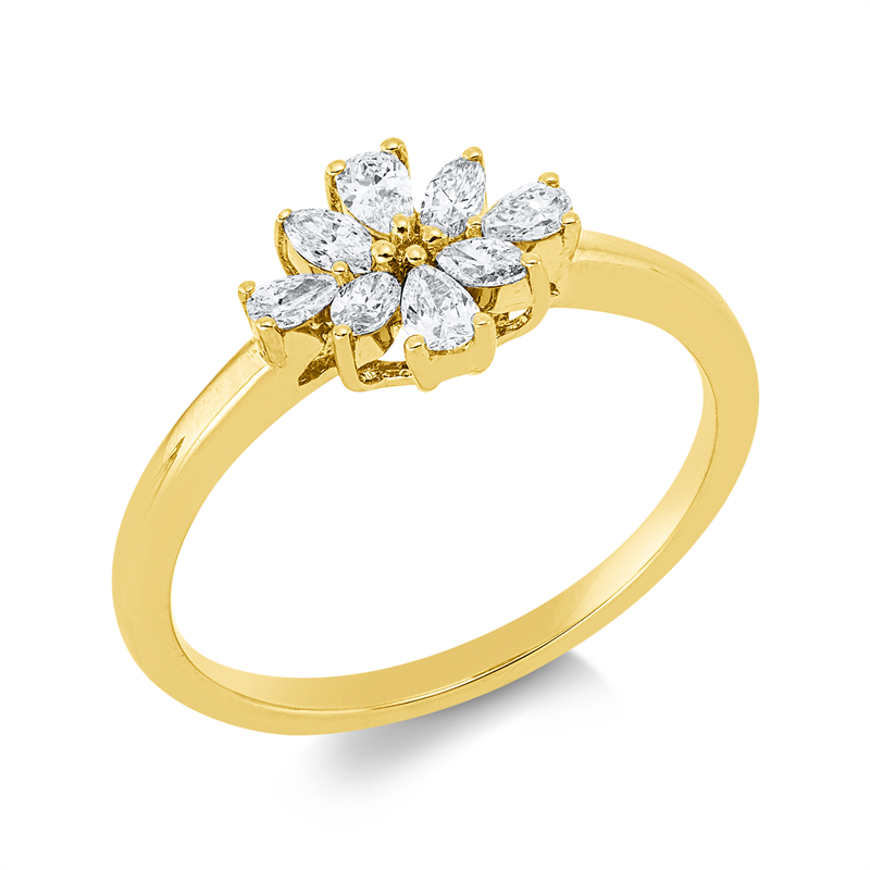 Image 90002796 - Ring 18 kt GG, 4 Navette 0,15 ct, TW-vsi, 4 Tropfen 0,18 ct, TW-vsi, H:9,7 mm, B:7,5 mm, ...