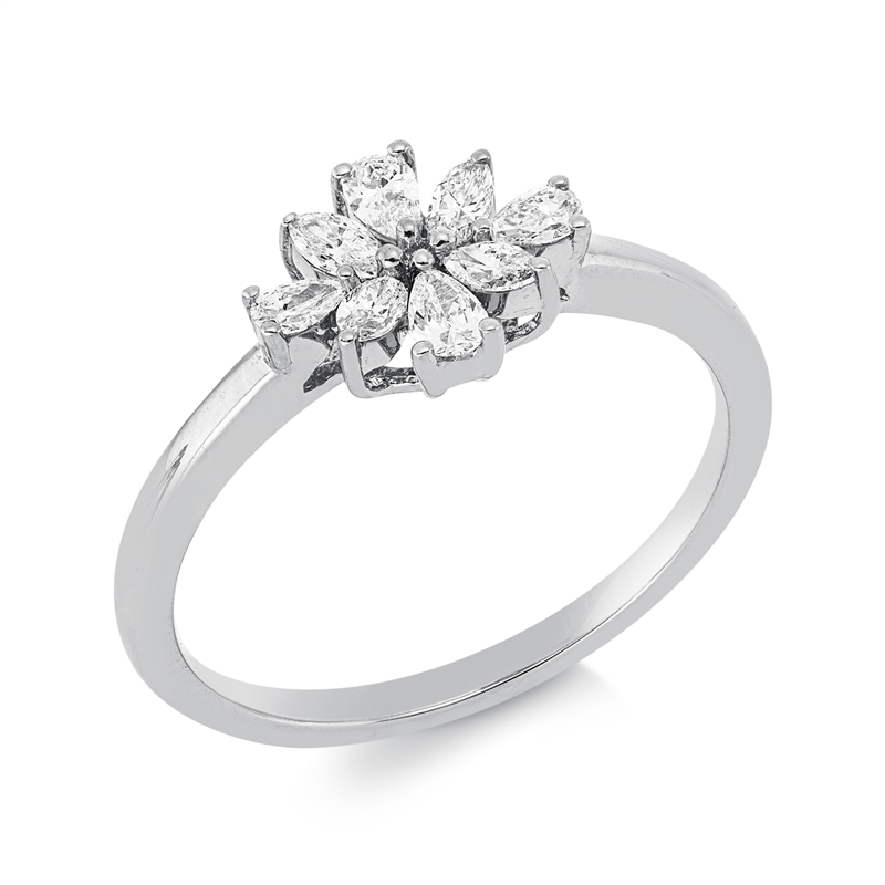 Image 90002797 - Ring 18 kt WG, 4 Navette 0,15 ct, TW-vsi, 4 Tropfen 0,18 ct, TW-vsi, H:9,7 mm, B:7,5 mm, ...