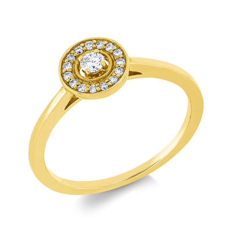 Image 90002799 - Ring 18 kt GG, 1 Brill. 0,07 ct, TW-si, 15 Brillanten 0,07 ct, TW-si, H:7,5 mm, B:7,5 mm, ...