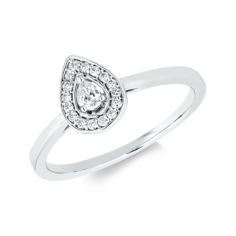 Image 90002800 - Ring 18 kt WG Tropfen, 1 Tropfen 0,08 ct, TW-vsi, 16 Brillanten 0,08 ct, TW-si, H:6,8 mm, ...