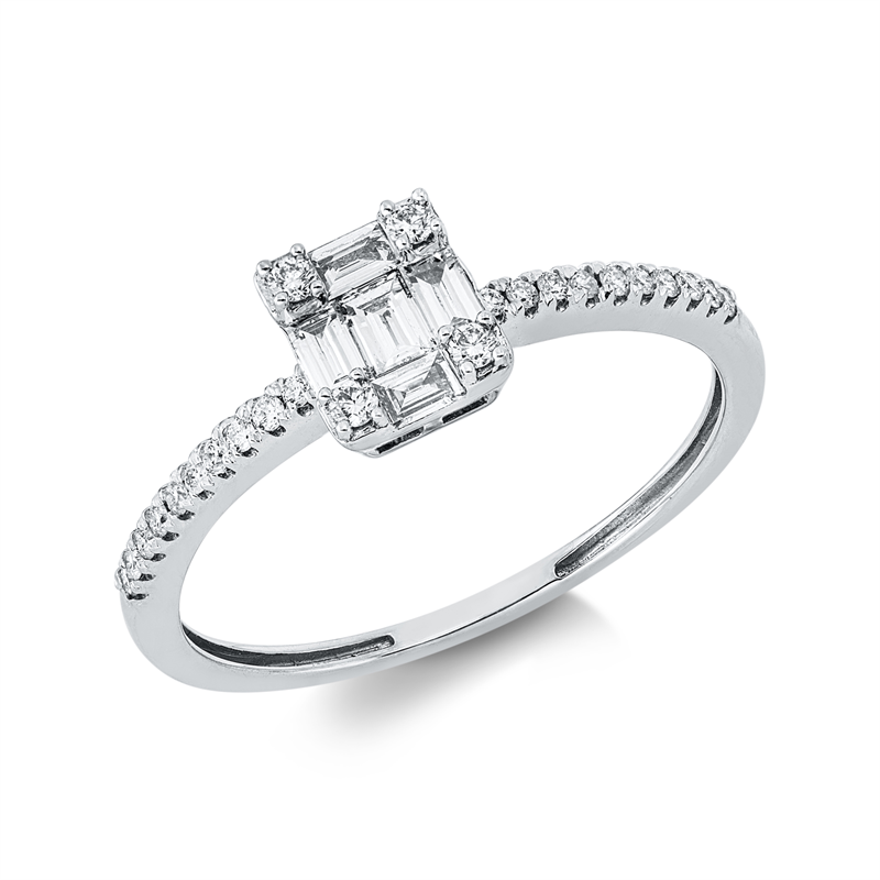 Image 90002802 - Ring 18 kt WG, 5 Baguette 0,18 ct, TW-si, 24 Brillanten 0,11 ct, TW-si, H:5,4 mm, B:6,2 ...